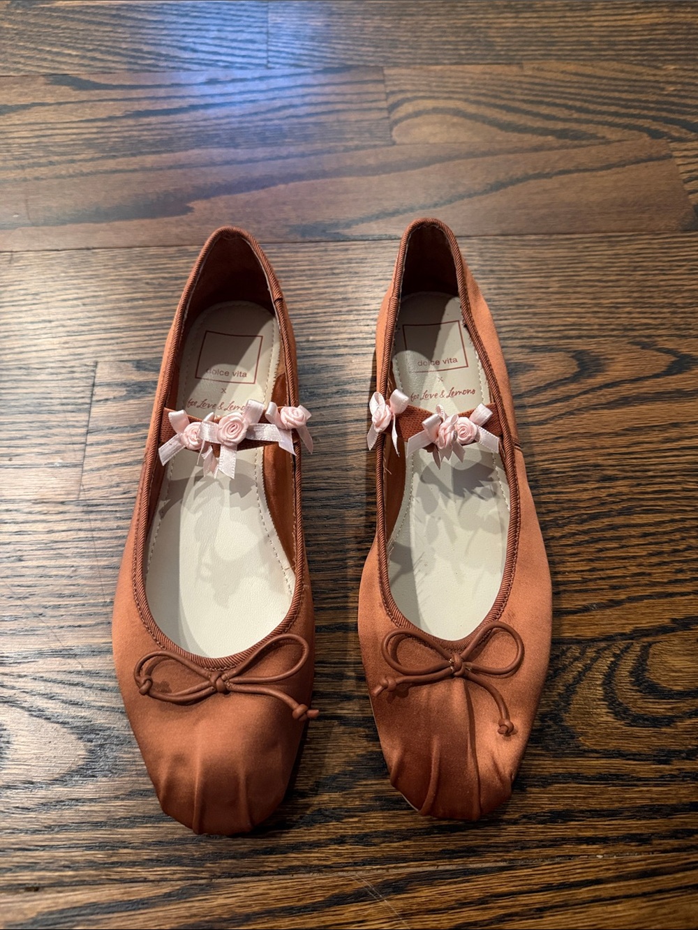 Dolce Vita Rust Ballet Flats with Pink Rose Accents